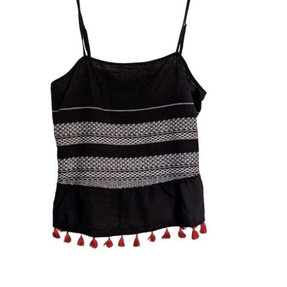 Ana Black White Bo-Ho Inspired Tassel Tank XL NWT - Picture 5 of 10